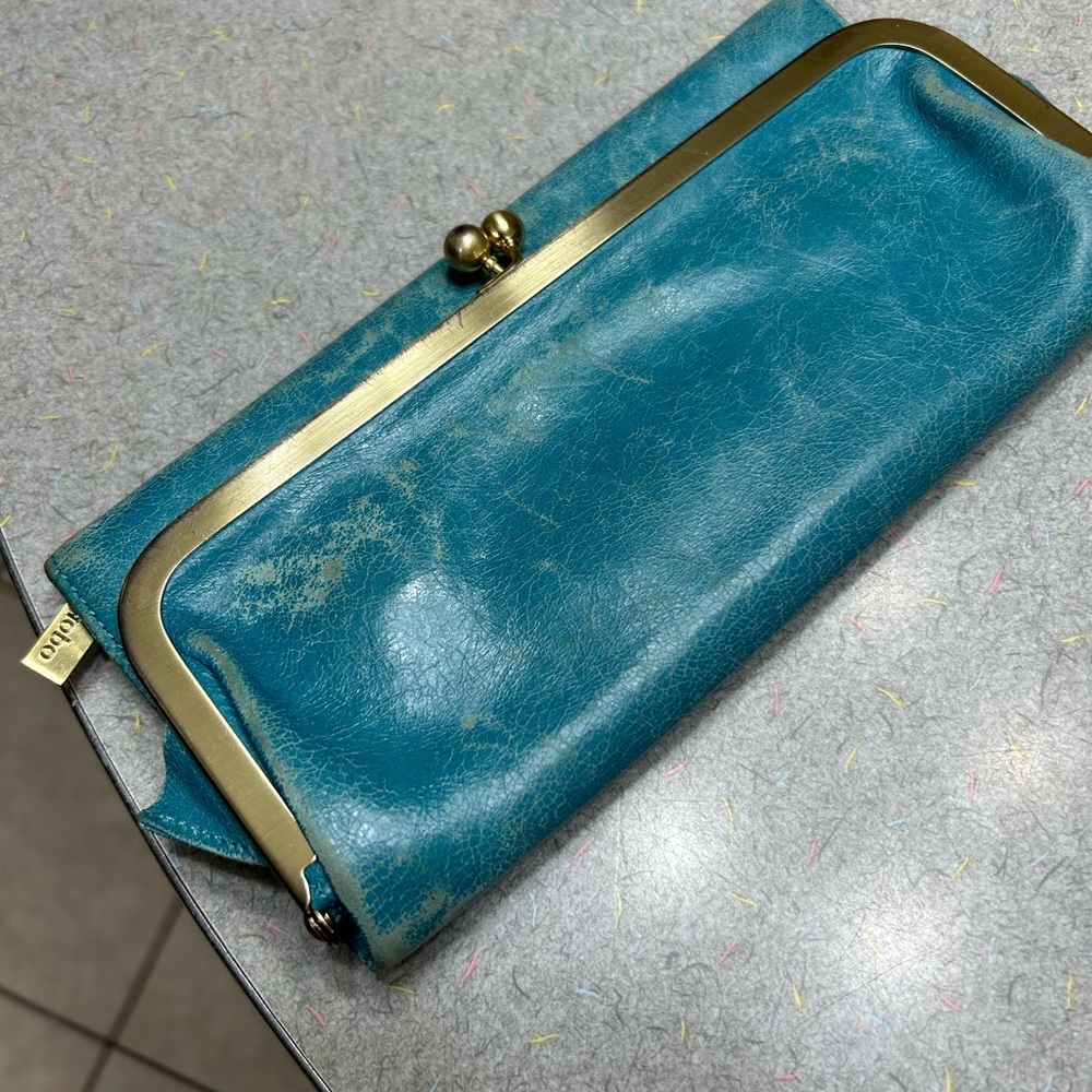 Hobo leather tri fold wallet- teal color